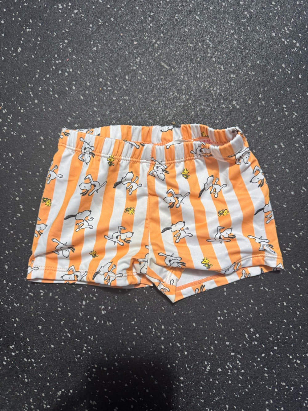 Zara Orange and White Striped Snoopy Print Shorts